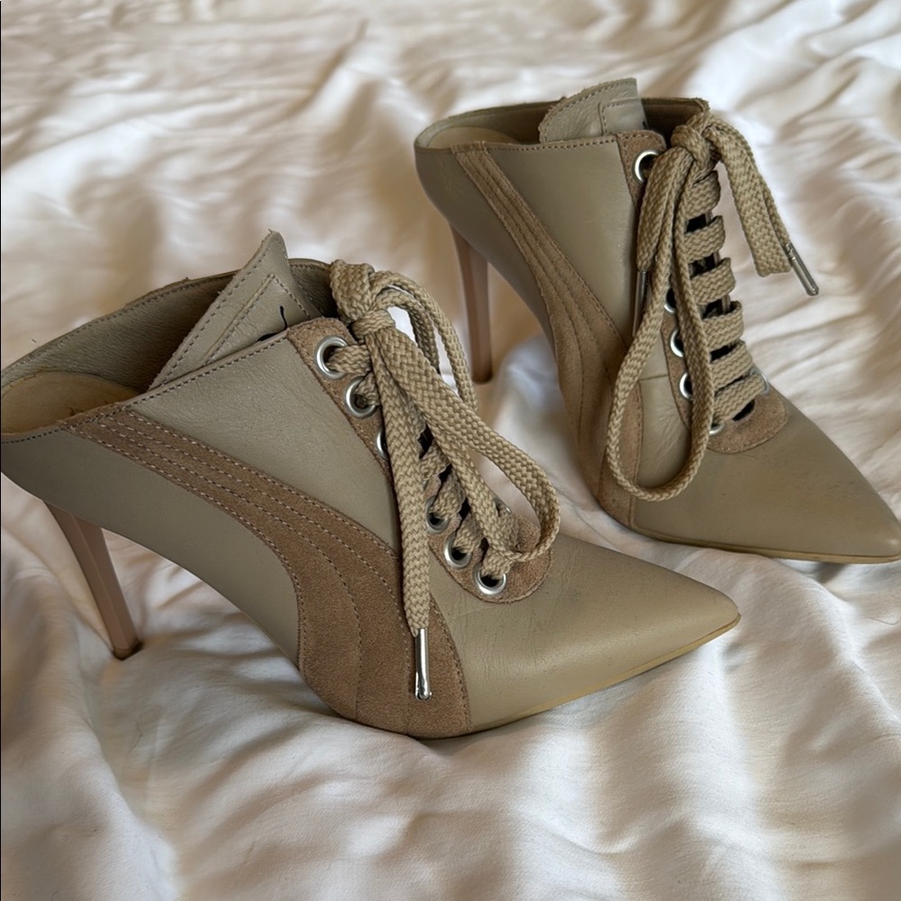 FENTY by Rihanna Puma Tan Sneaker Stiletto Lace up Pointy Heels